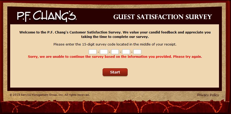 PF Chang’s Guest Satisfaction Survey